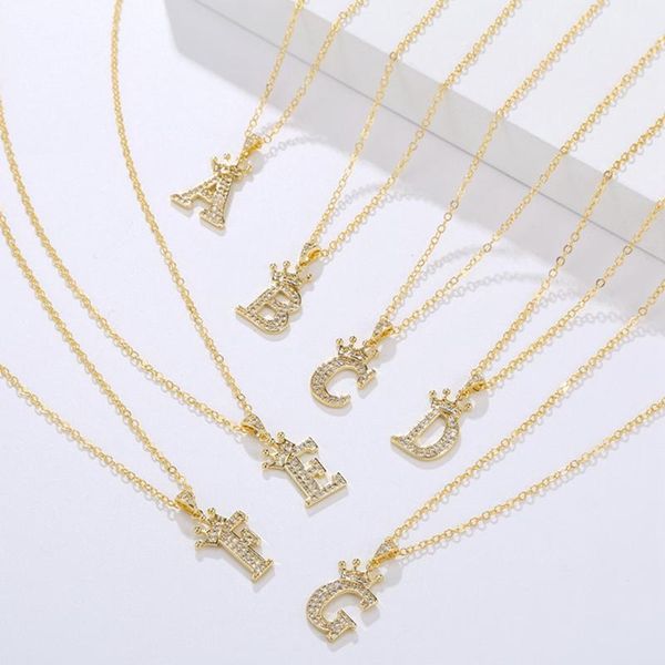 

pendant necklaces fashion ladies zircon crown a-z 26 english letter necklace clothing jewelry accessories lover's gift, Silver