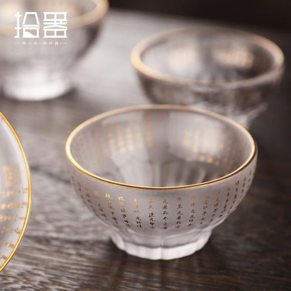 

gold heart sutra master cup personal small tea single glass crystal kungfu cups & saucers
