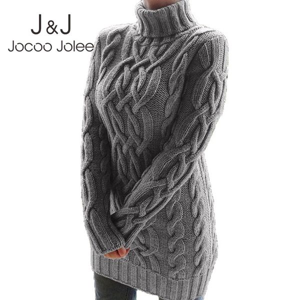 

jocoo jolee europe warm thick twist slim knitted dress vintage thrtleneck sweater dress office lady elegant long sweater 210518, Black;gray