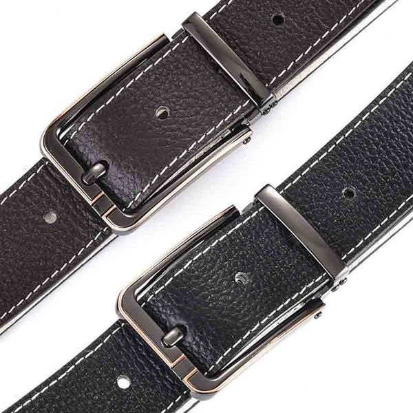 

head leather pin buckle men's belt business car line formal pants, Black;brown
