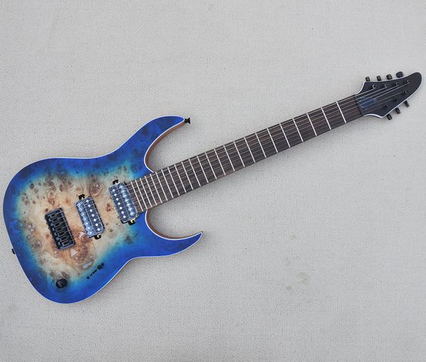 Fábrica Outlet-7 Cordas TRANSPARENTE Azul Guitarra Elétrica com Burl Maple Feoler, Rosewood Fretboard