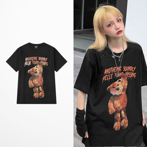 

tee high street t shirts men women style dark souls short t-shirt funny bear print from cartoons, White;black