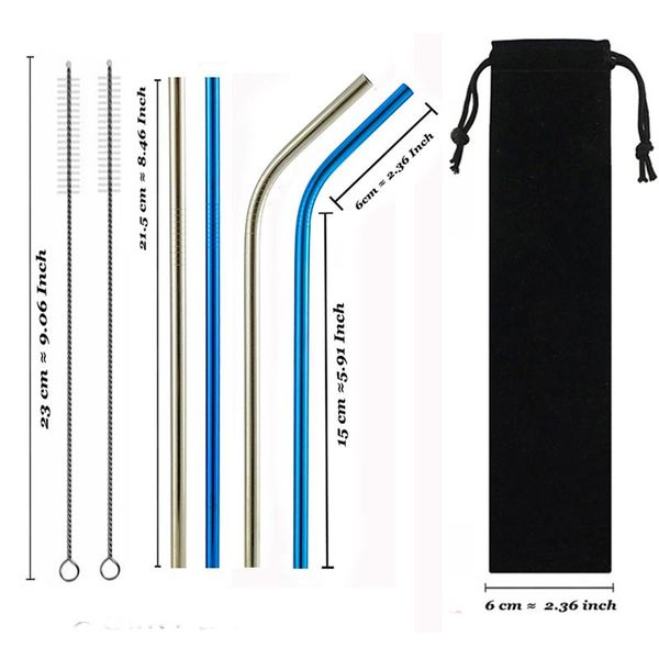 

drinking straws drop reusable metal sets 304 stainless steel straw with cleaner brush bag for 30 oz
