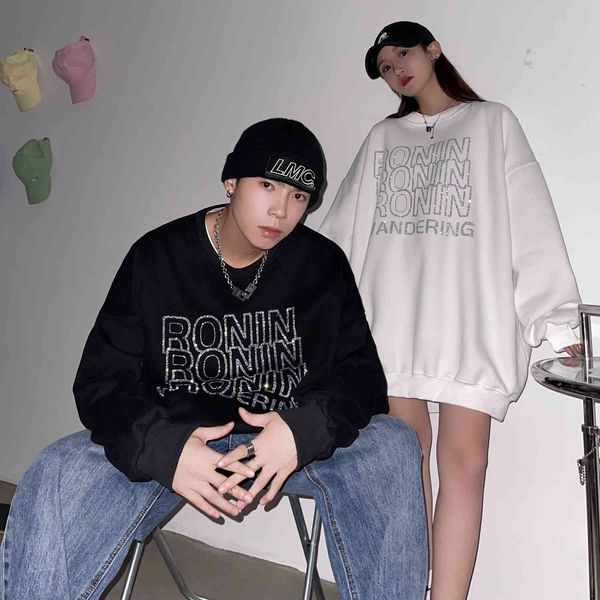 

men's hoodies & sweatshirts high street couples bling sweatshirts for korean men fashions trends in teen streetwear crewneck sweater ov, Black