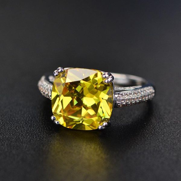 

wedding rings vintage luxury sparkly yellow stone cubic zirconia square pink princess ring s925 silver costume jewelry wholesale, Slivery;golden