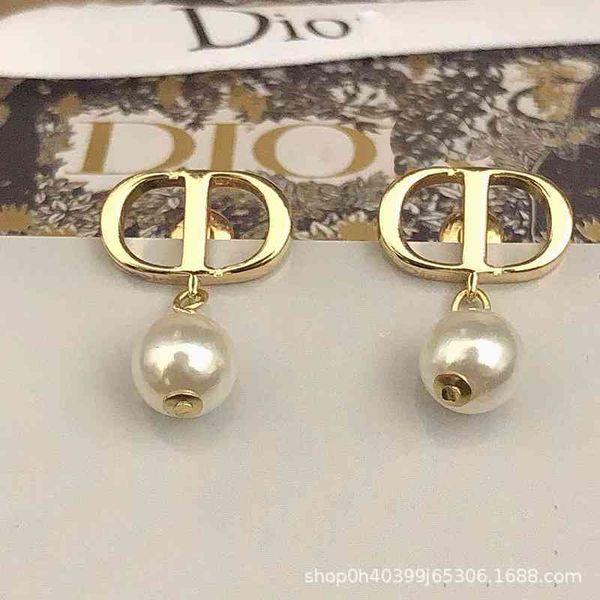

75% off outlet online 2021 new earrings female pearl pendant net red same earrings 925 silver needle, Golden