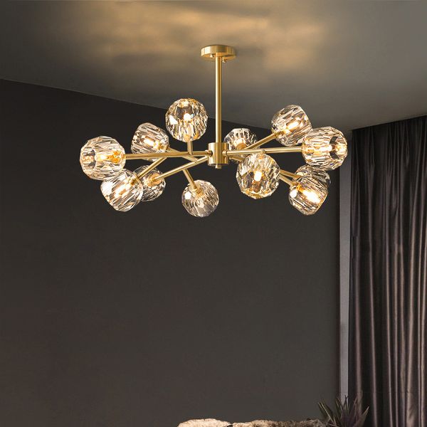 

nordic crystal g9 copper pendant lamps 12 heads modern molecular copper lights e27 living room bedroom restaurant chandelier