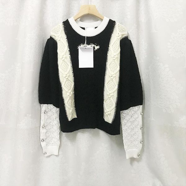 

women's sweaters [ewq] korea chic casual trend women o neck contrast stitching fashion simple bubble sleeve cardigan sweater autumn 202, White;black