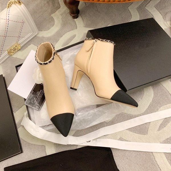 

boots women's shoes lady's ankle booties high heel zipper diamond chain autumn winter female pary dress size 35-40, Black