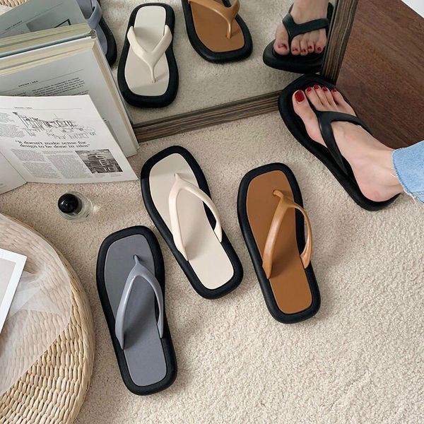

luxury slippers summer slipper's flip flops fashion ins personalized korean sandals wear lovers' beach sho outside, Black