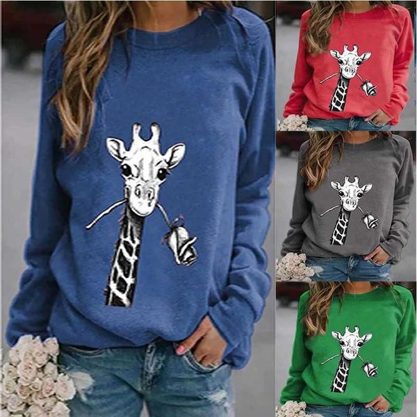 

autumn and winter women's printed long sleeve pullover loose sweater, White