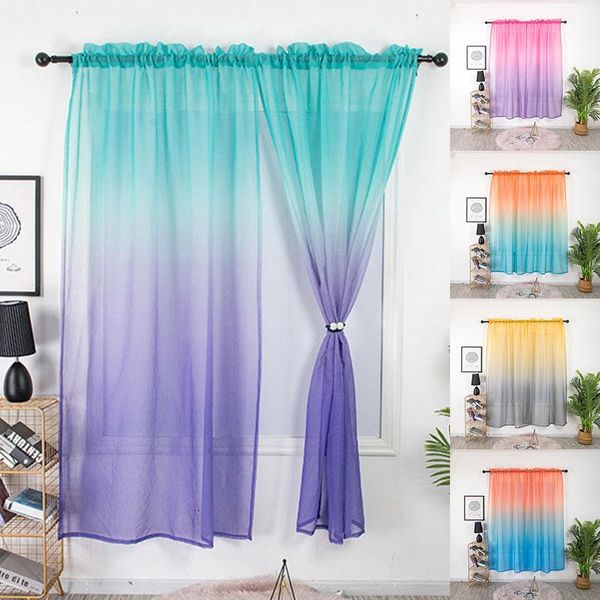 

colorful rainbow gradient sheer curtain for living room wedding party decoration organza country style tende 100x200cm & drapes
