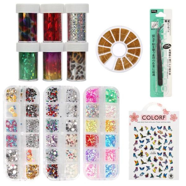 

nail art decorations rhinestone butterfly decoration set 15 brushes set/nail gold thread with curved black tweezer for tools, Silver;gold