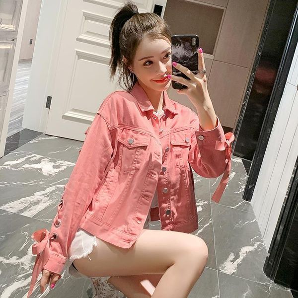 

women's jackets spring and autumn korean cross strap loose purple denim jacket short versatile women, Black;brown