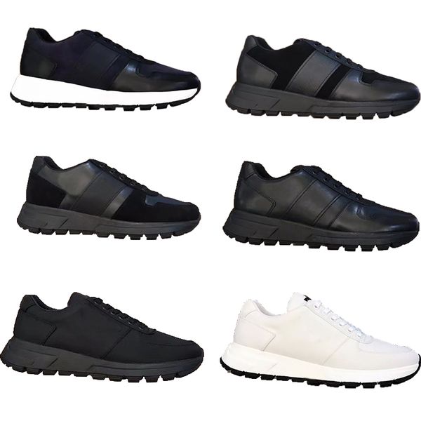 

men shoes designers laced sneakers leather platform trainers metal eyelets black nylon casual shoes runner trainers with box 276