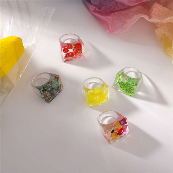 

colors korea fashion 5 geometric square colorful resin acrylic ring for women 2021 chic rings jewelry gifts, Silver