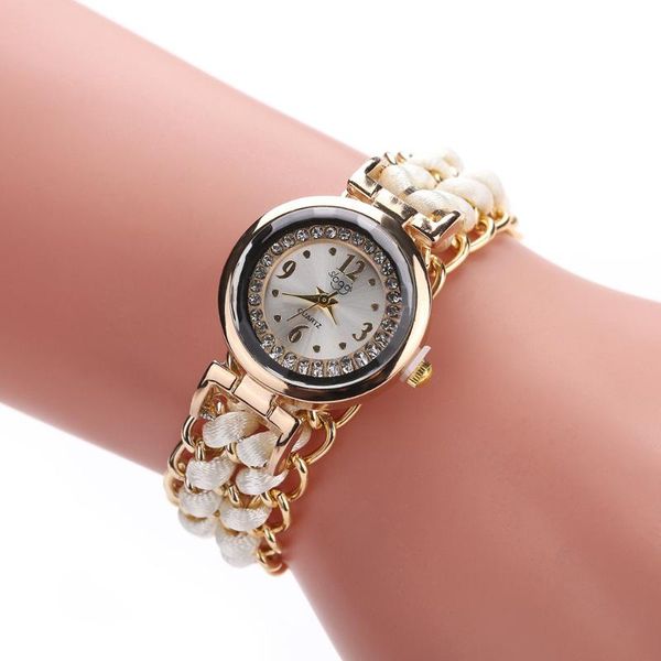 

1pcs woman rhinestone bracelet watch handmade knitting rope chain winding analog quartz movement elastic fashion wrist wristwatches, Slivery;brown