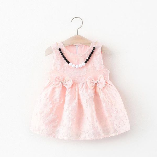 

summer children's dress wholesale necklace accessories double bow 2021 girl's dresses, Red;yellow