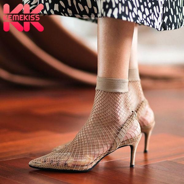 

kemekiss woman high heel sandals real leather pointed toe thin party nigh club shoes footwear size 34-39, Black