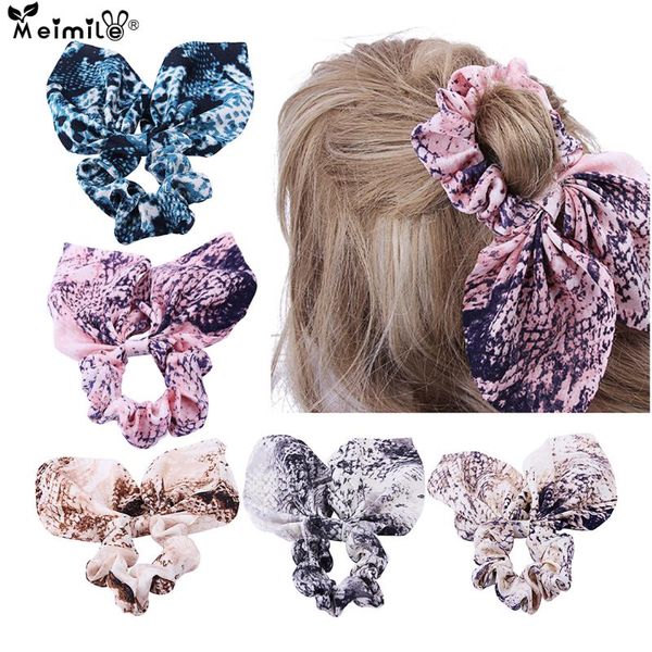 

hair accessories girls floral printing bow rubber bands baby safe elastic ponytail holder ears gift, Slivery;white