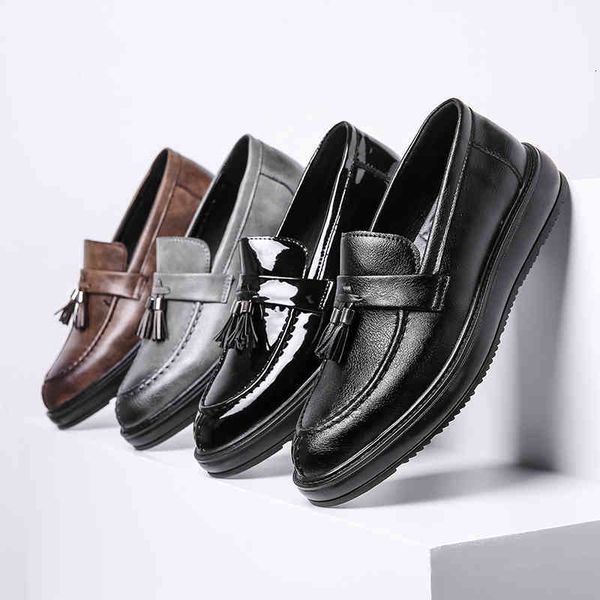

dress shoes yomior british men soft leather casual formal vintage loafers business wedding tassel oxfords breathable 8loc, Black