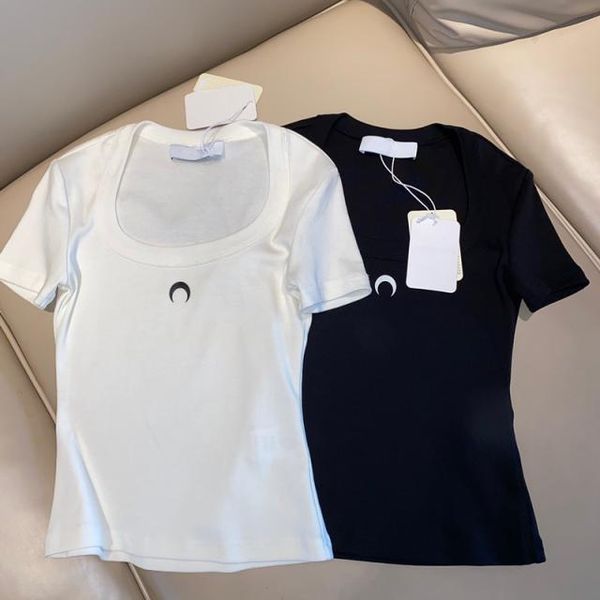 

2021 summer new short white bottomed t-shirt female big u-neck slim temperament short sleeve girl