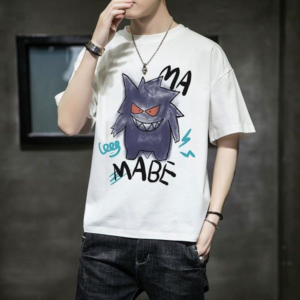 

men's t-shirts summer 2021 devil print short-sleeved t-shirt korean ins fashion brand student all-matching graphic t shirts, White;black