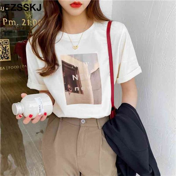 

summer oversized t-shirt for women 's graphic tees 95% cotton t-shirt girls vintage 210623, White