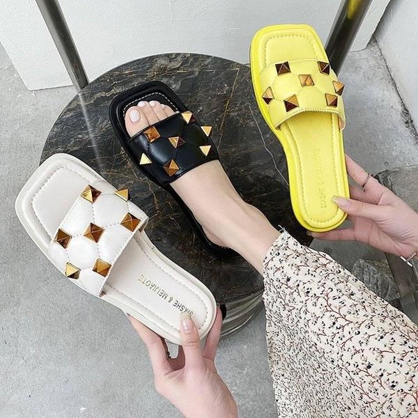 

slippers 2021 women's summer females patchwork open-toe flat casual sandals ladies color matching outdoor beach, Black