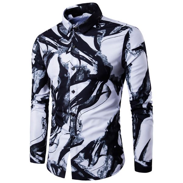 

men's fashion shirts sku: c818 style digital printing ink long sleeve, White;black
