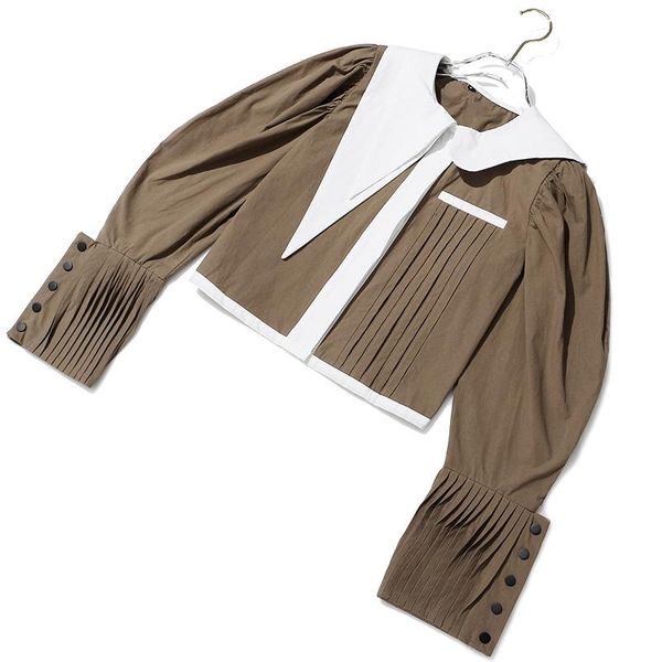 

lantern [eam]contrast color sleeve jacket new lapel long sleeve pleated women coat fashion tide spring autumn 2021 jy961, Black;brown