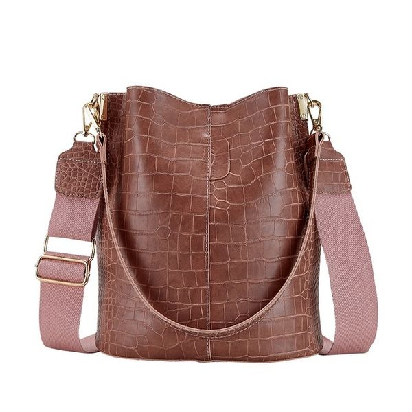 

alligator pattern bucket bag for women vintage shoulder big capacity crossbody elegant shopping handbag purse, Black;red