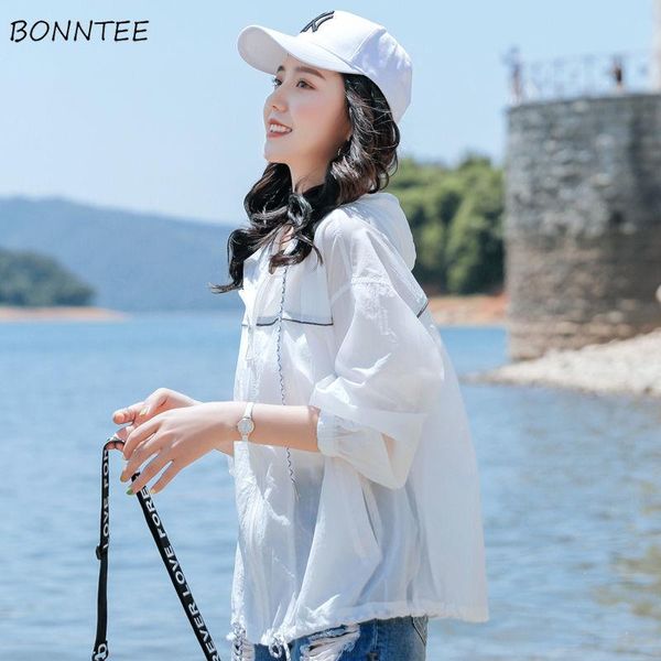 

women's jackets women summer chic sun protection loose temperament stylish femme outwear hooded long sleeve korean leisure woman coats, Black;brown