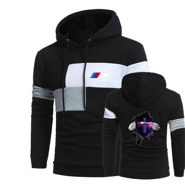 

2021 spring bmw printing coats college cotton customize sport man hoodies splice pullover m power male sweatshirts selling, Black