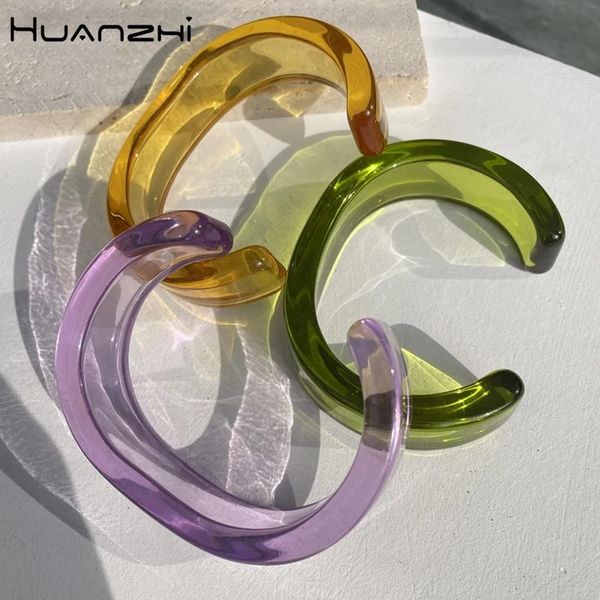 

bangle huanzhi 2021 colorful acrylic resin transparent geometric round open bracelet simple for women girls party travel jewelry, Black