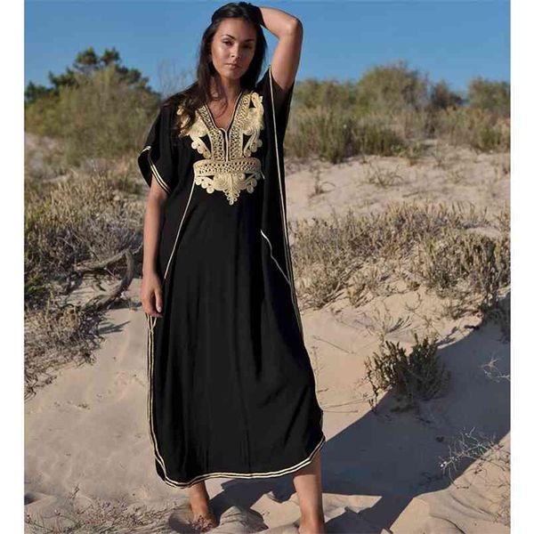 Plus Size Kaftan Túnica Beach Dress Swim Wear Banheira Terno Cobertura Mulheres Verão Beachwear Peareos Robe de Plage Sarongs 210722