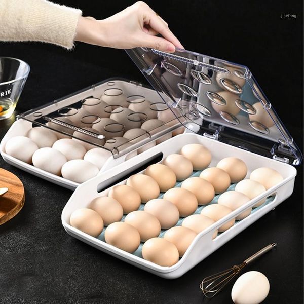 

storage bottles & jars kitchen automatic rolling egg box items refrigerator organizer household transparent drawer tray space saver