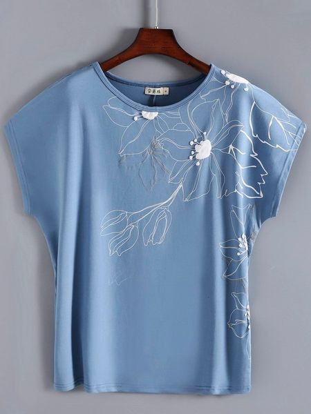 

women's t-shirt 2021 cotton floral print t shirt women summer batwing sleeve graphic tees o-neck t modis tee femme nvpn, White