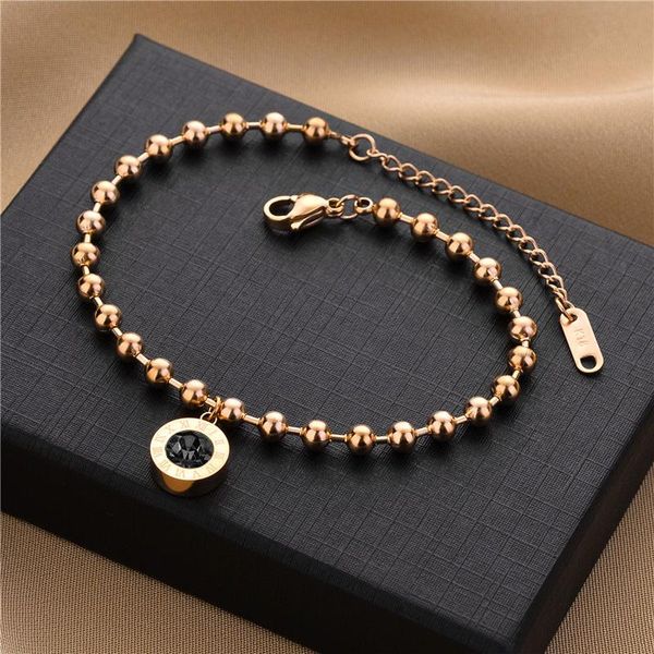 

link, chain 2021 roman word titanium steel bracelet golden color cz diamond bracelets for women holiday gift jewelry wholesale, Black