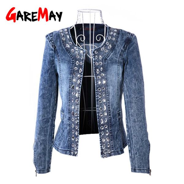 Arrivo Primavera Antumn Giacche di jeans Vintage Diamanti Cappotto casual Giacca da donna per capispalla Jeans 210428