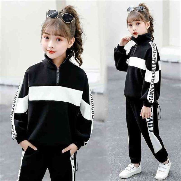 

girl autumn winter sports clothes costume outfit suit kids tracksuit clothing set korean sweater tracks teen casual, White