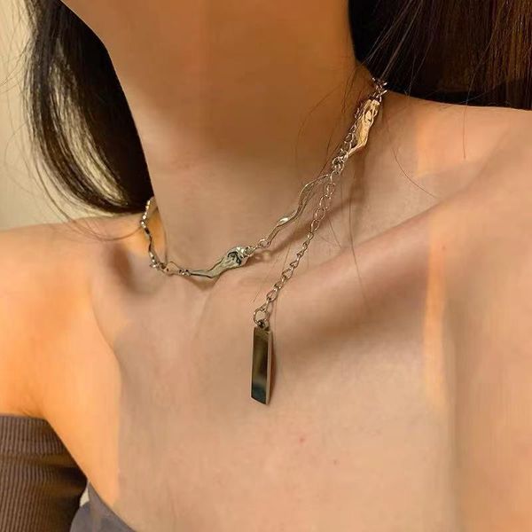 

chains ins simple silver colour chain stitching necklace girls metal clavicle hip hop design women party accessories