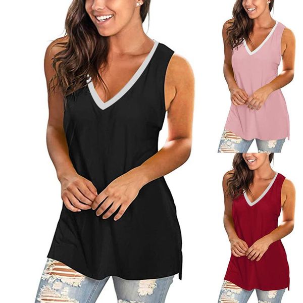 

women's blouses & shirts casual summer fashion womens loose leisure v neck sleeveless vest shirt simple solid color tunic long ladies, White