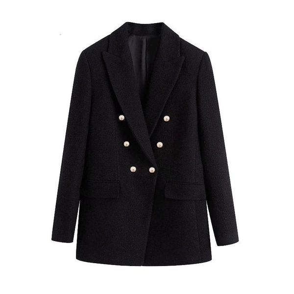 

women's suits & blazers women fashion office wear double breasted tweed blazer coat female long sleeves jackets solid coats elegant out, White;black