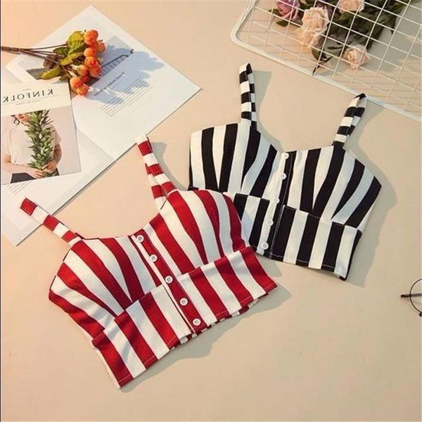 

women's tanks & camis crop women halter camisole 2021 summer sleeveless slim low chest button roupas femininas, White