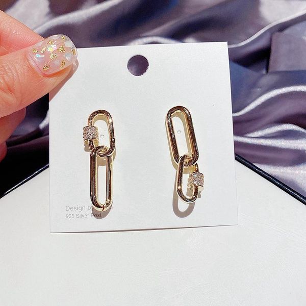 

asymmetric design cubic zircon paved geometric drop earrings for women statement jewelry dangle & chandelier, Silver