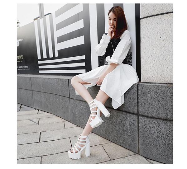 

white bar shoes 15cm ultra high heel platform for women cool sandals, Black