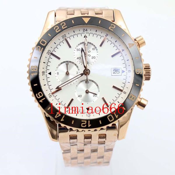 

men's rose gold watches stainless steel ashion 46mm ceramics quartz chronograph aviation flight series y2431012.be10.443a, Slivery;brown