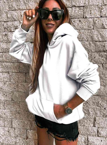 

white jumper pullover autumn winter womens sweatshirts fashion hoody casual solid color warm sweatshirt, Black