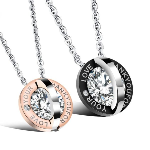

couple necklace round zircon inlaid pendant necklaces women men neckless christian gift, Silver